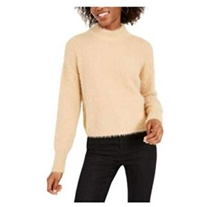 Sun Moon Womens Fuzzy Pullover Sweater L Tan Long Sleeve High Neck
